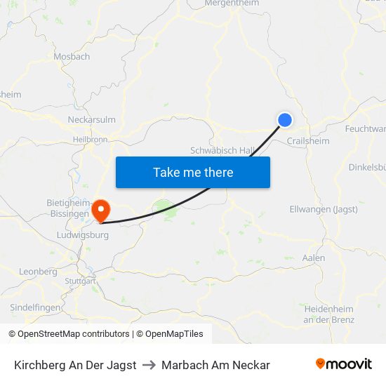 Kirchberg An Der Jagst to Marbach Am Neckar map