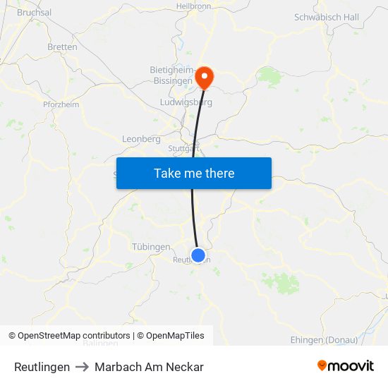 Reutlingen to Marbach Am Neckar map