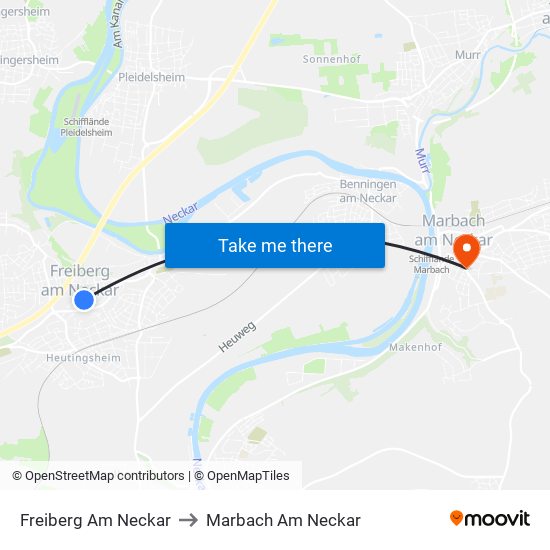 Freiberg Am Neckar to Marbach Am Neckar map