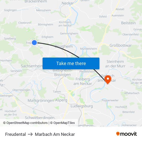 Freudental to Marbach Am Neckar map