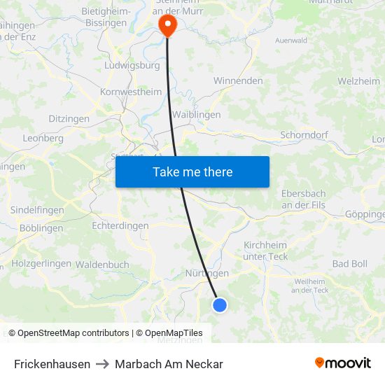 Frickenhausen to Marbach Am Neckar map