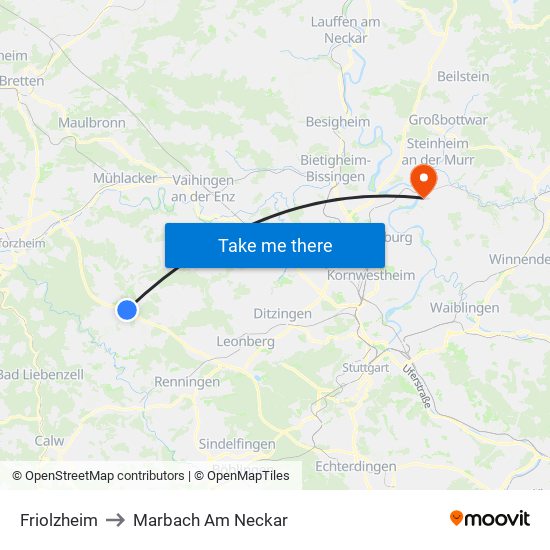 Friolzheim to Marbach Am Neckar map