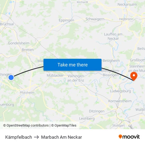 Kämpfelbach to Marbach Am Neckar map