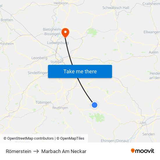 Römerstein to Marbach Am Neckar map