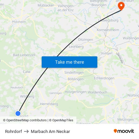 Rohrdorf to Marbach Am Neckar map