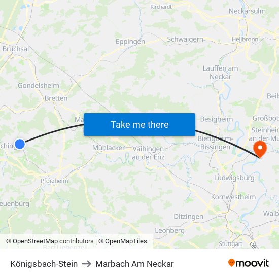 Königsbach-Stein to Marbach Am Neckar map