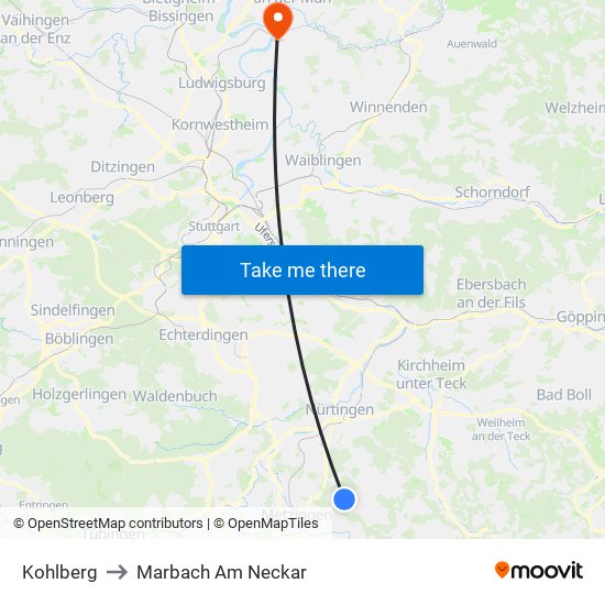 Kohlberg to Marbach Am Neckar map