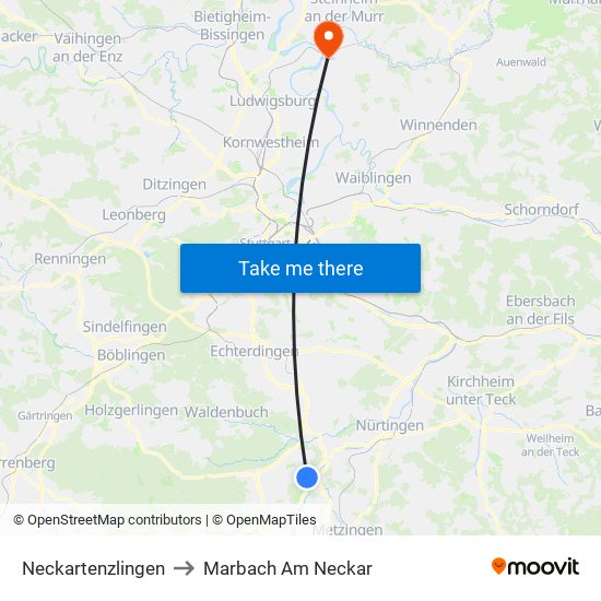 Neckartenzlingen to Marbach Am Neckar map