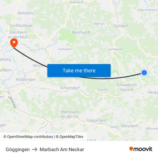 Göggingen to Marbach Am Neckar map