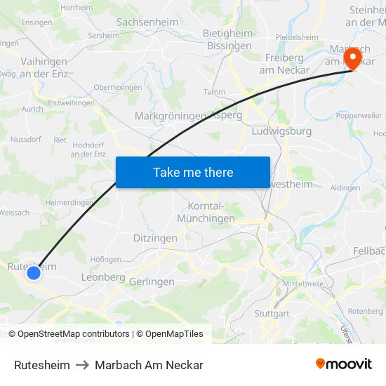 Rutesheim to Marbach Am Neckar map