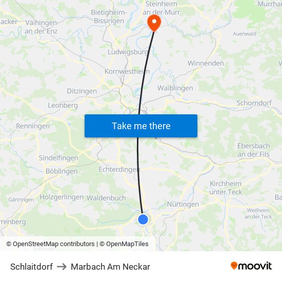 Schlaitdorf to Marbach Am Neckar map