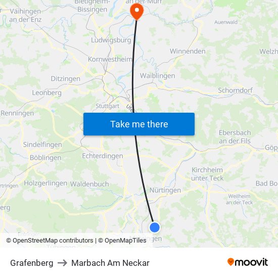 Grafenberg to Marbach Am Neckar map