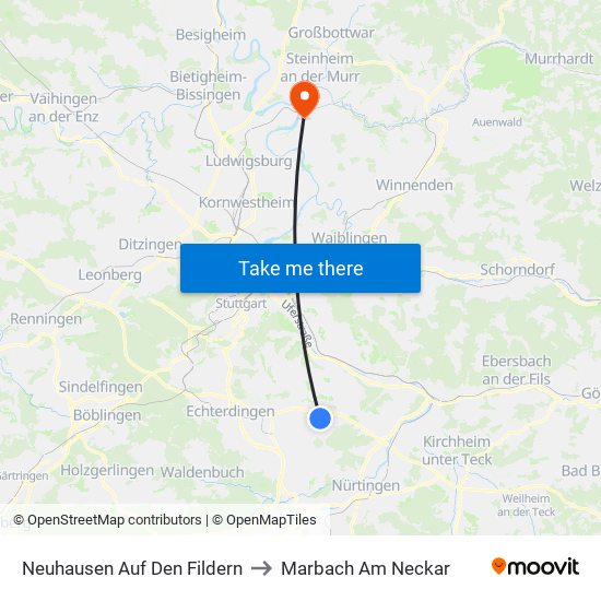 Neuhausen Auf Den Fildern to Marbach Am Neckar map