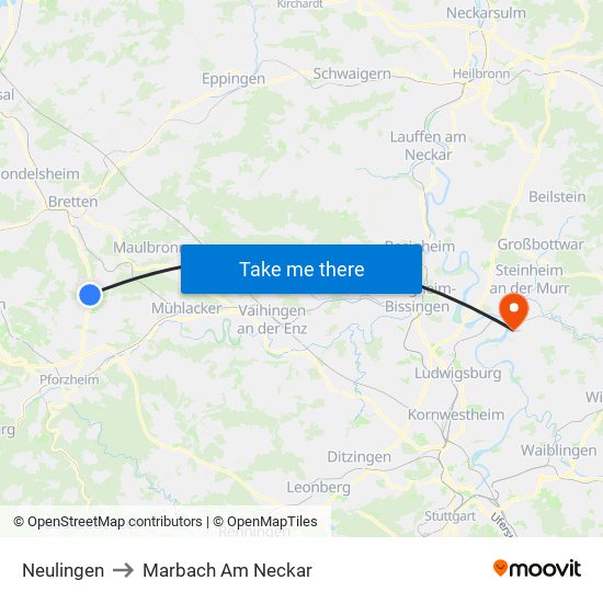 Neulingen to Marbach Am Neckar map