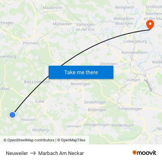 Neuweiler to Marbach Am Neckar map