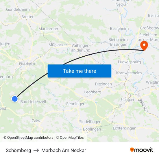 Schömberg to Marbach Am Neckar map