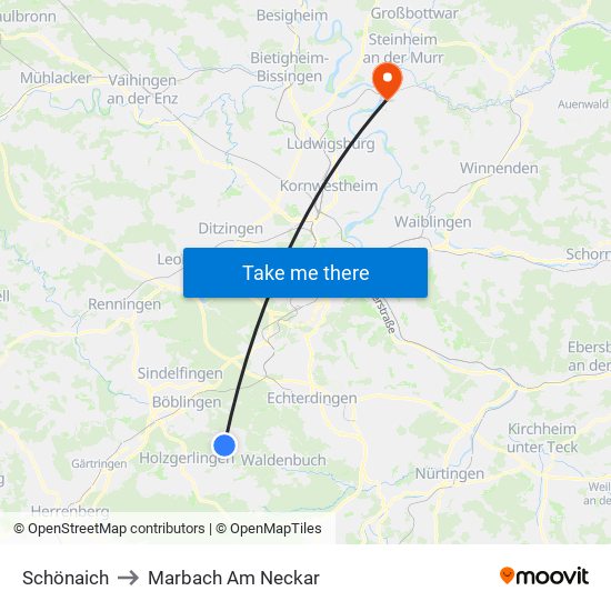 Schönaich to Marbach Am Neckar map