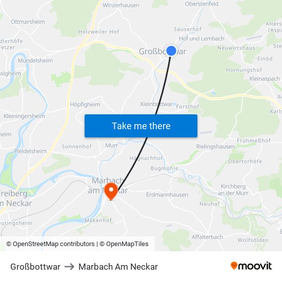 Großbottwar to Marbach Am Neckar map