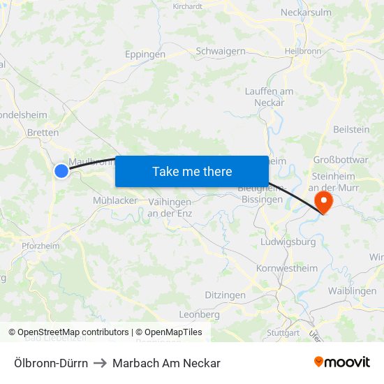 Ölbronn-Dürrn to Marbach Am Neckar map