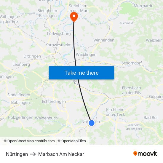 Nürtingen to Marbach Am Neckar map