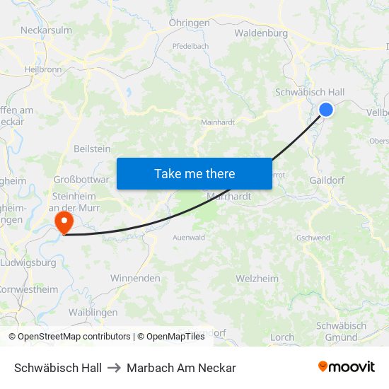 Schwäbisch Hall to Marbach Am Neckar map