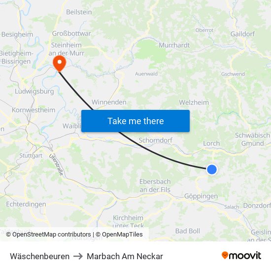 Wäschenbeuren to Marbach Am Neckar map