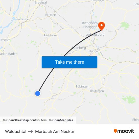 Waldachtal to Marbach Am Neckar map