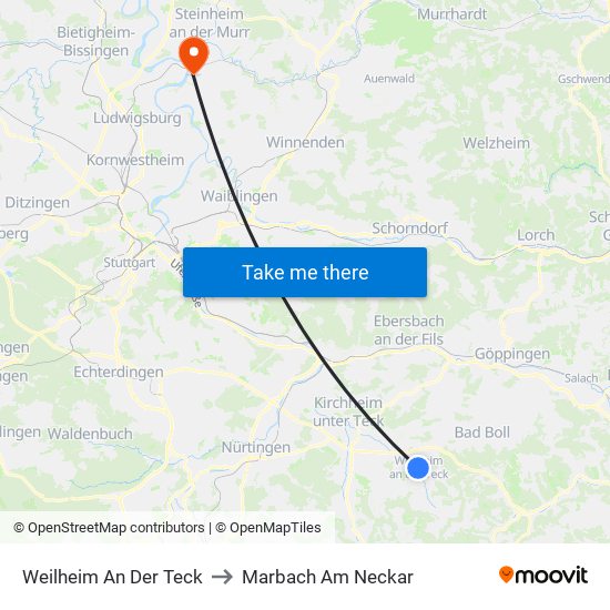 Weilheim An Der Teck to Marbach Am Neckar map