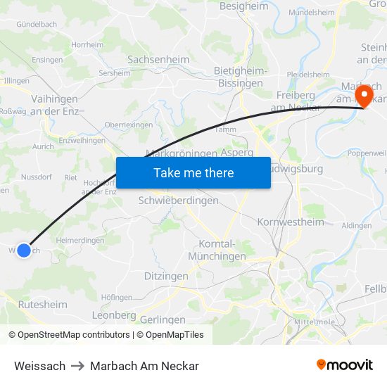 Weissach to Marbach Am Neckar map