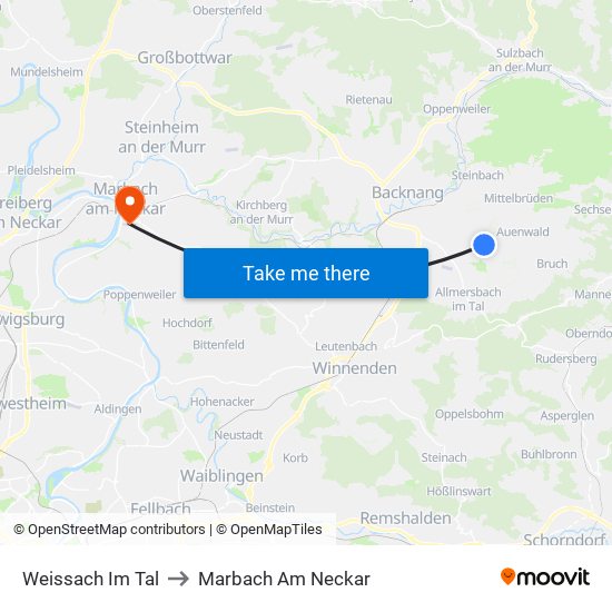 Weissach Im Tal to Marbach Am Neckar map