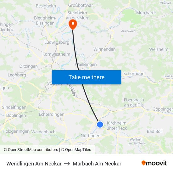Wendlingen Am Neckar to Marbach Am Neckar map