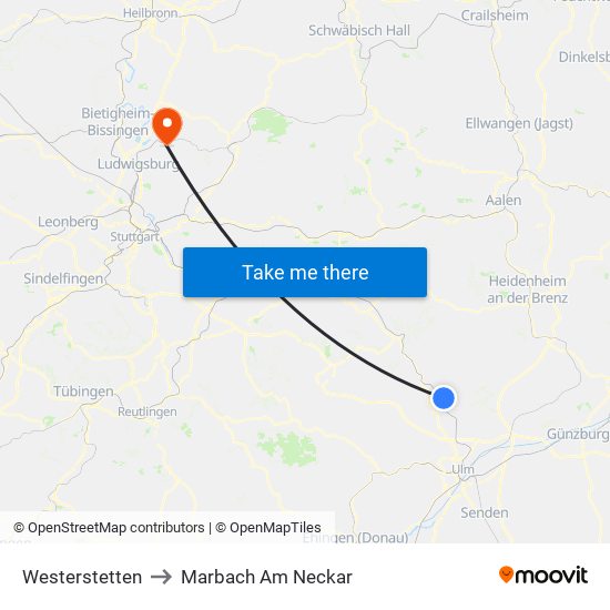 Westerstetten to Marbach Am Neckar map