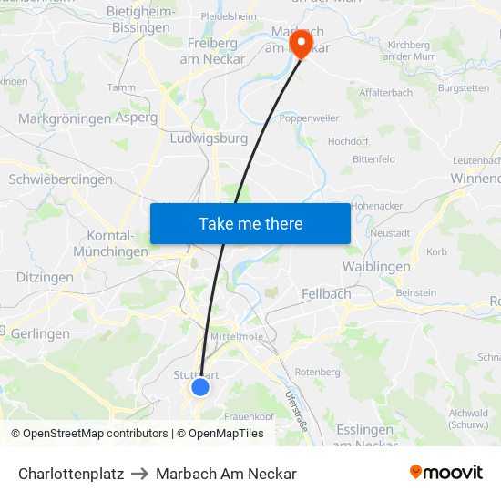 Charlottenplatz to Marbach Am Neckar map