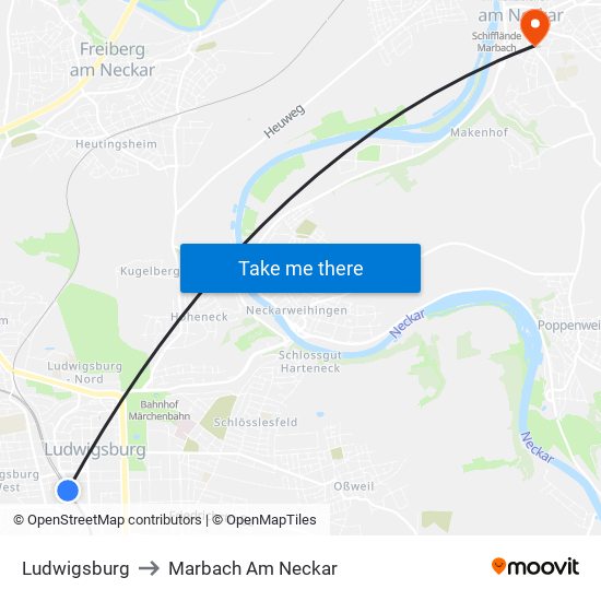 Ludwigsburg to Marbach Am Neckar map