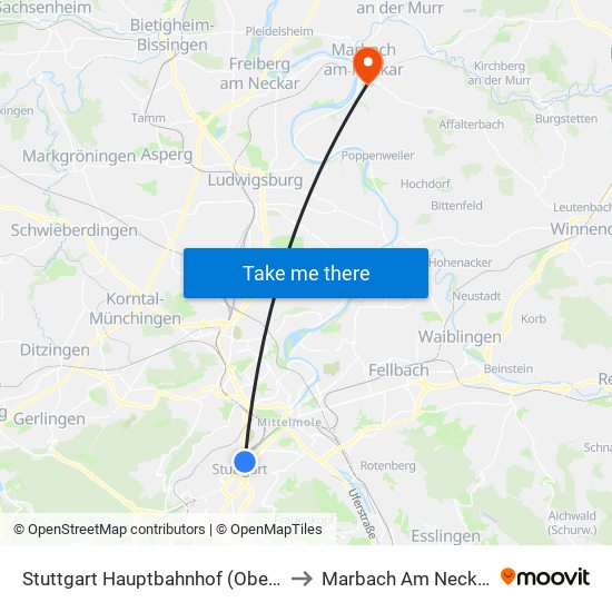 Stuttgart Hauptbahnhof (Oben) to Marbach Am Neckar map