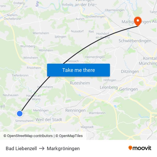 Bad Liebenzell to Markgröningen map