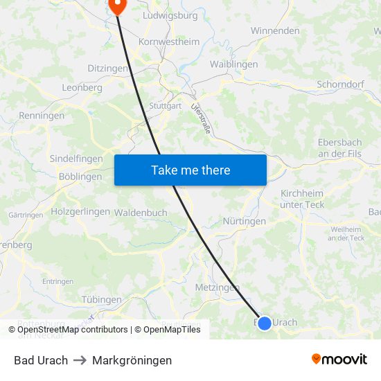 Bad Urach to Markgröningen map