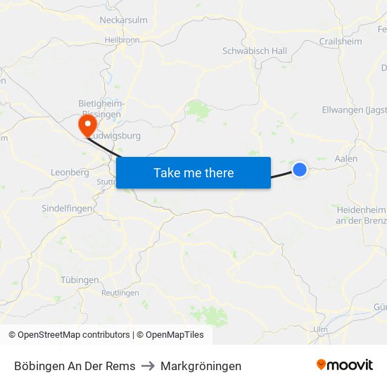 Böbingen An Der Rems to Markgröningen map