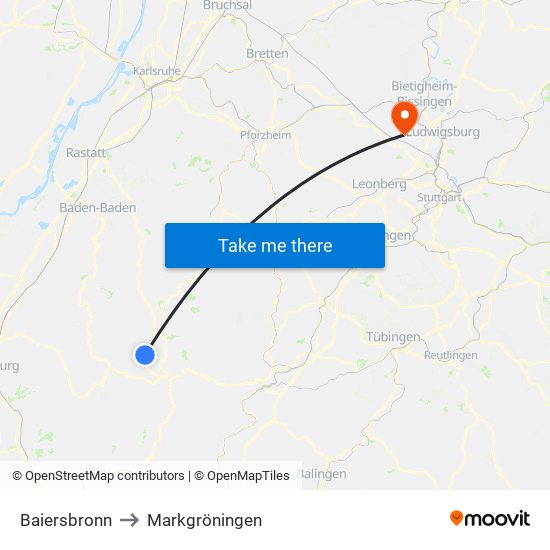 Baiersbronn to Markgröningen map