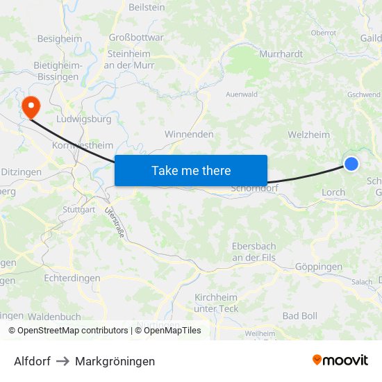 Alfdorf to Markgröningen map