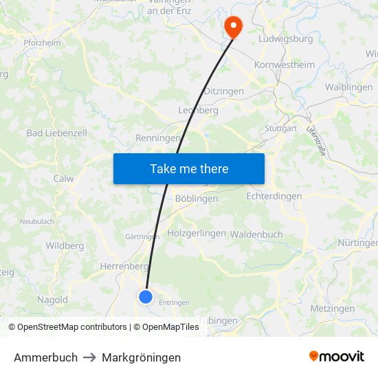 Ammerbuch to Markgröningen map