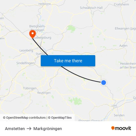 Amstetten to Markgröningen map