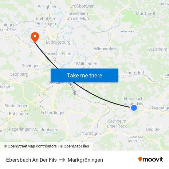 Ebersbach An Der Fils to Markgröningen map