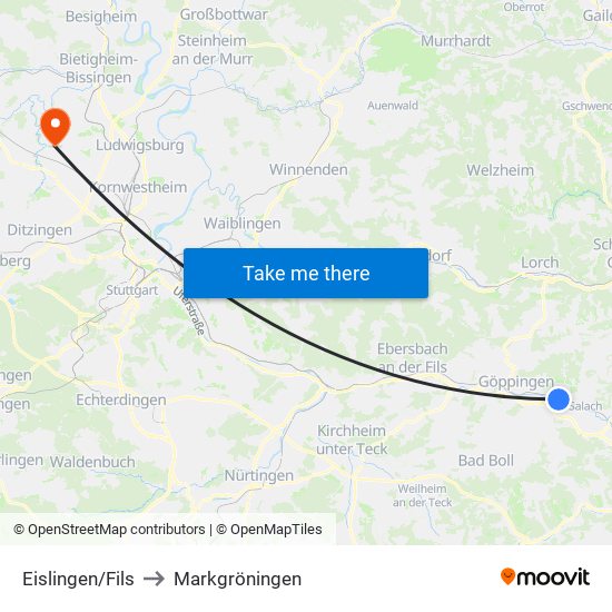 Eislingen/Fils to Markgröningen map