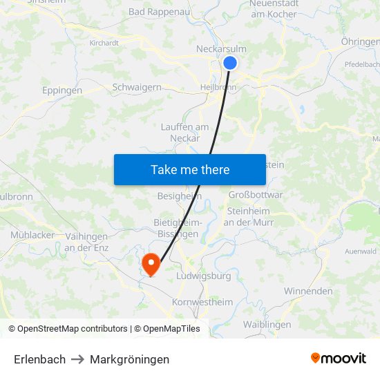 Erlenbach to Markgröningen map