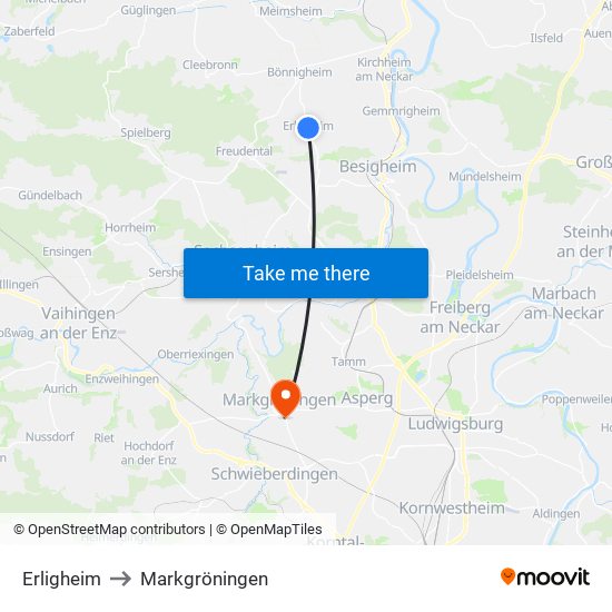 Erligheim to Markgröningen map