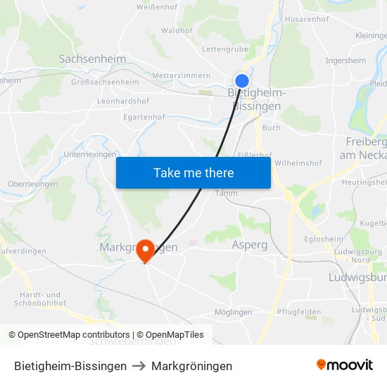 Bietigheim-Bissingen to Markgröningen map