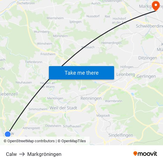Calw to Markgröningen map