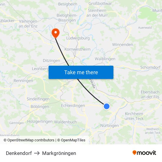 Denkendorf to Markgröningen map