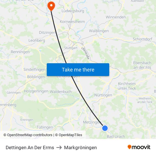 Dettingen An Der Erms to Markgröningen map